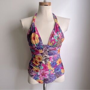 Nanette Lepore Playa Tropical Floral One Piece Peekaboo Swimsuit Halter Medium